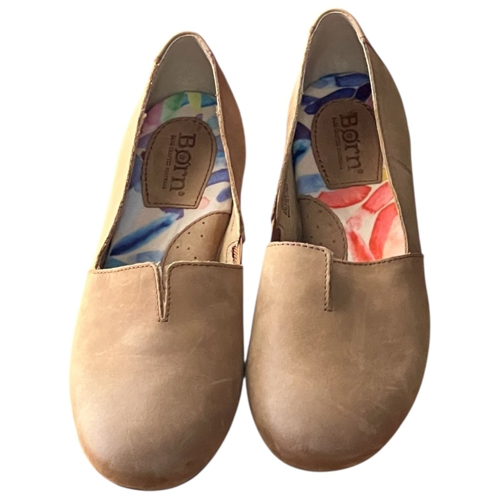 Born‎ Brown Tan Leather Slip On Loafers Comfort Flats 7.5M Work Shoe Lightweight